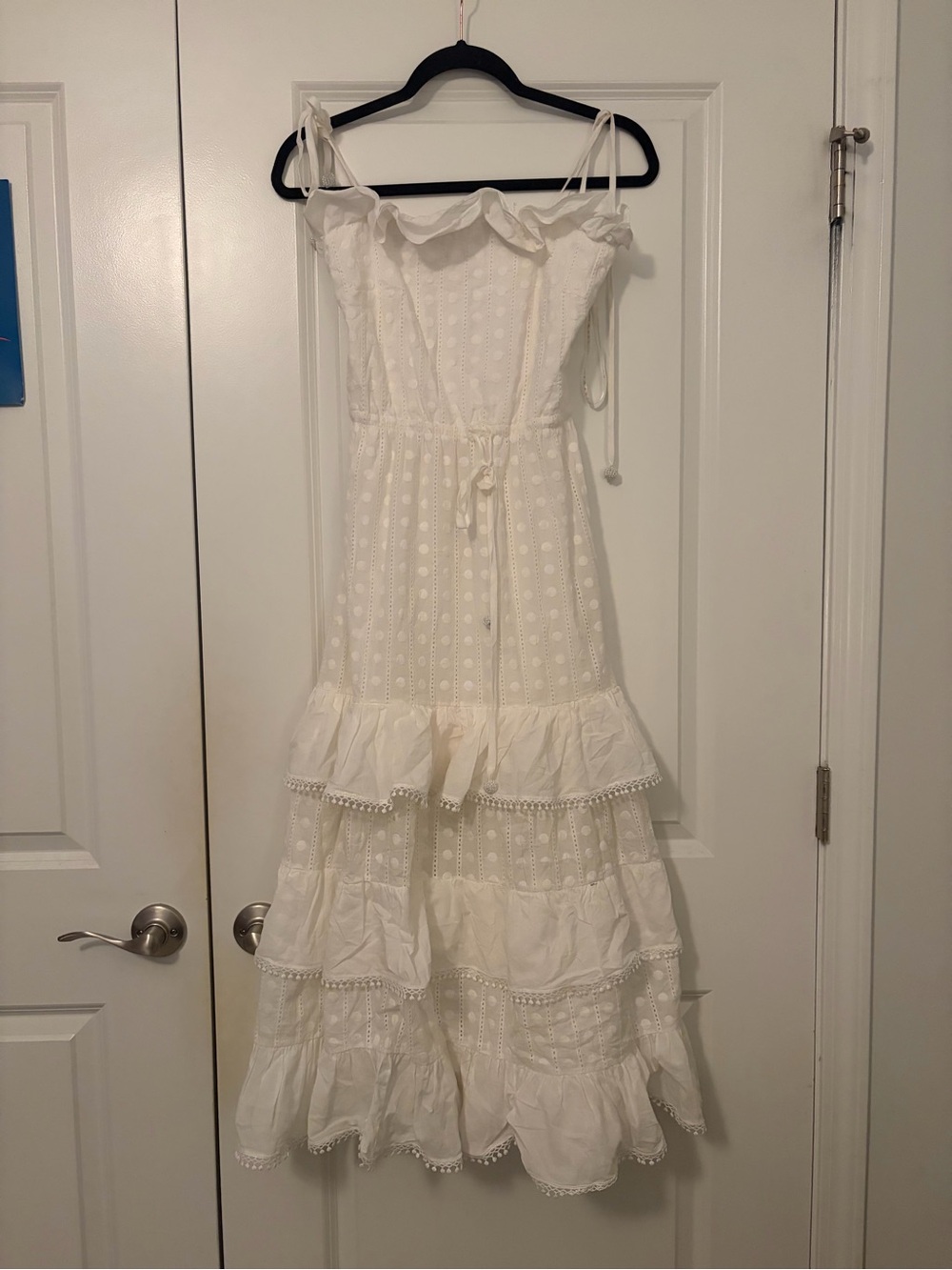 White Eyelet Ruffle Tiered Dress with Tie Straps